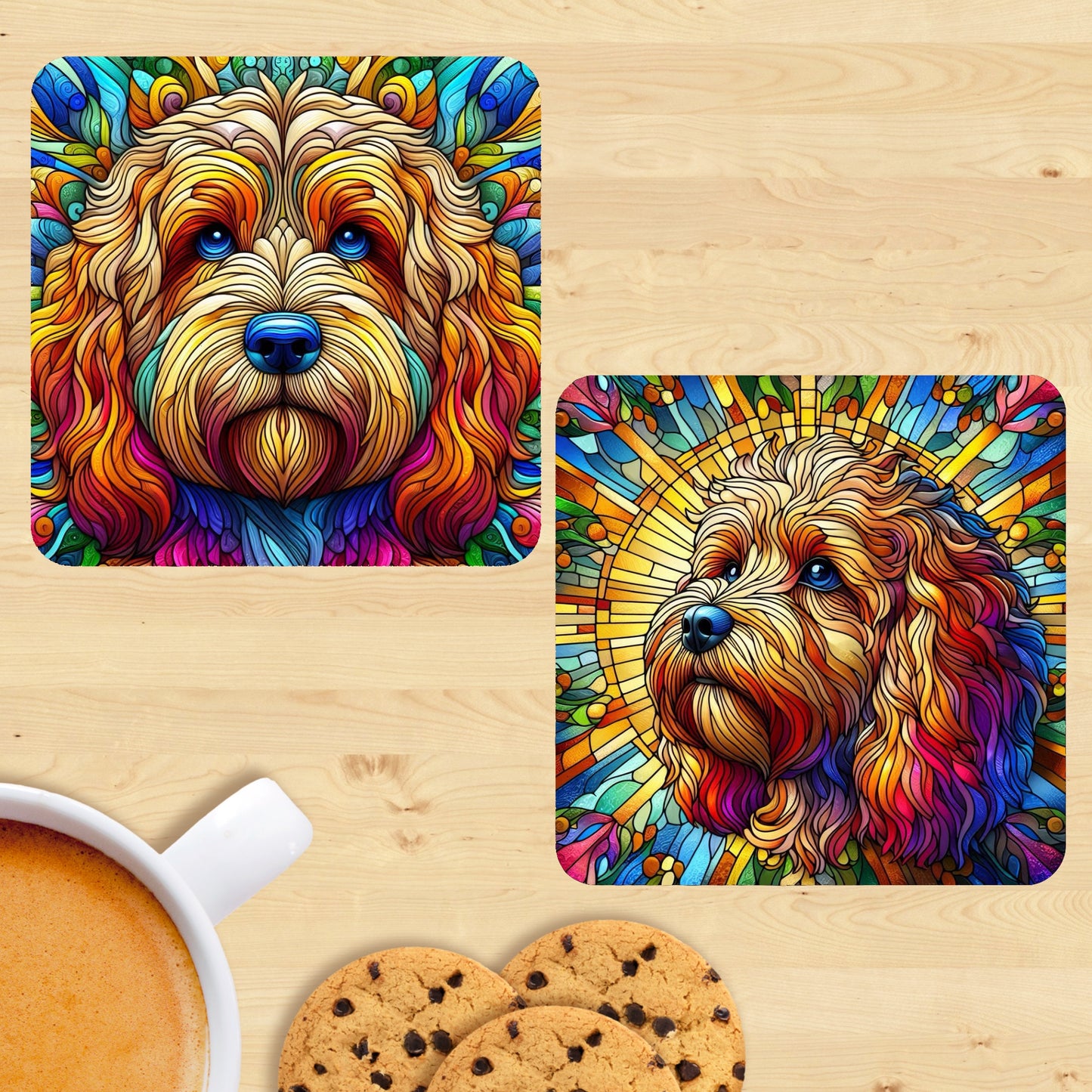 Cockapoo - Stained Glass Effect Coasters (Set of 2)