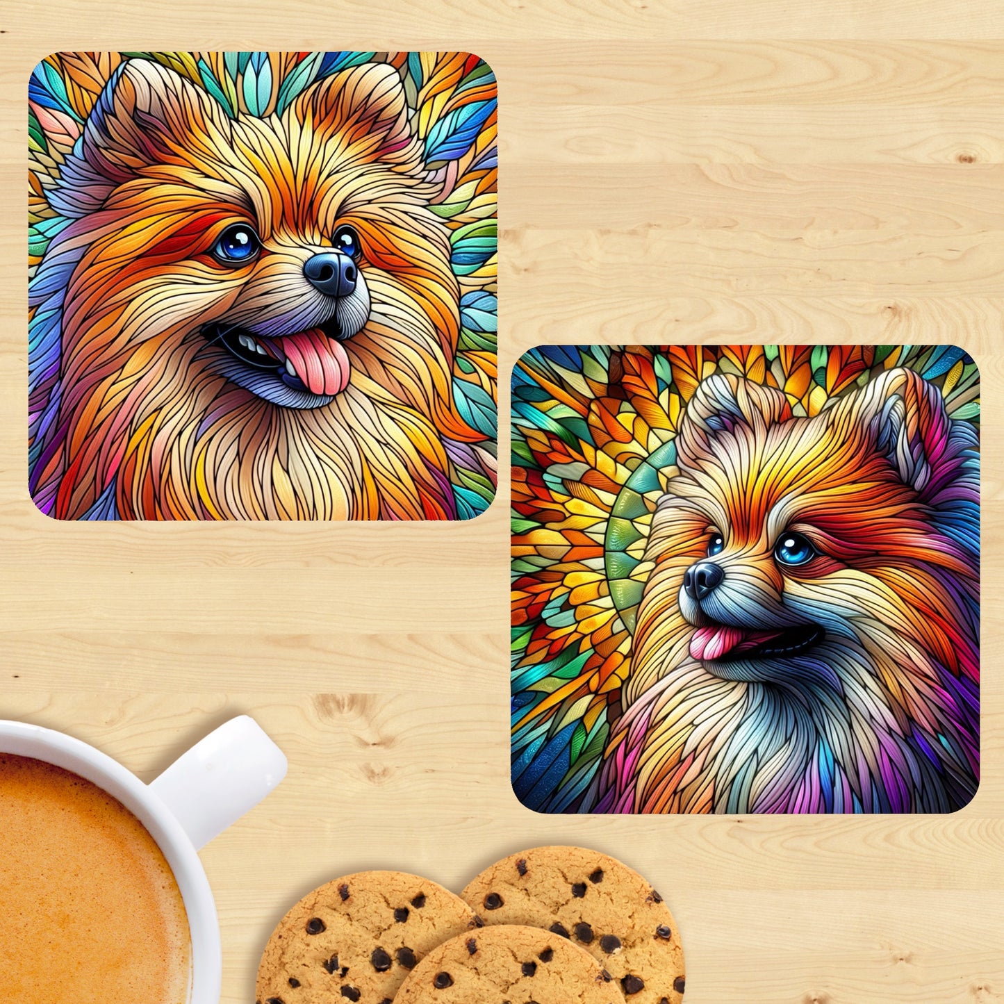 Pomeranian - Stained Glass Effect Coasters (Set of 2)