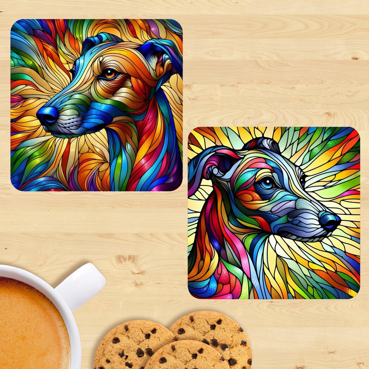 Whippet - Stained Glass Effect Coasters (Set of 2)