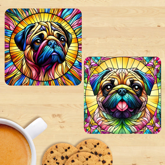 Pug - Stained Glass Effect Coasters (Set of 2)
