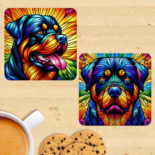Rottweiler - Stained Glass Effect Coasters (Set of 2)