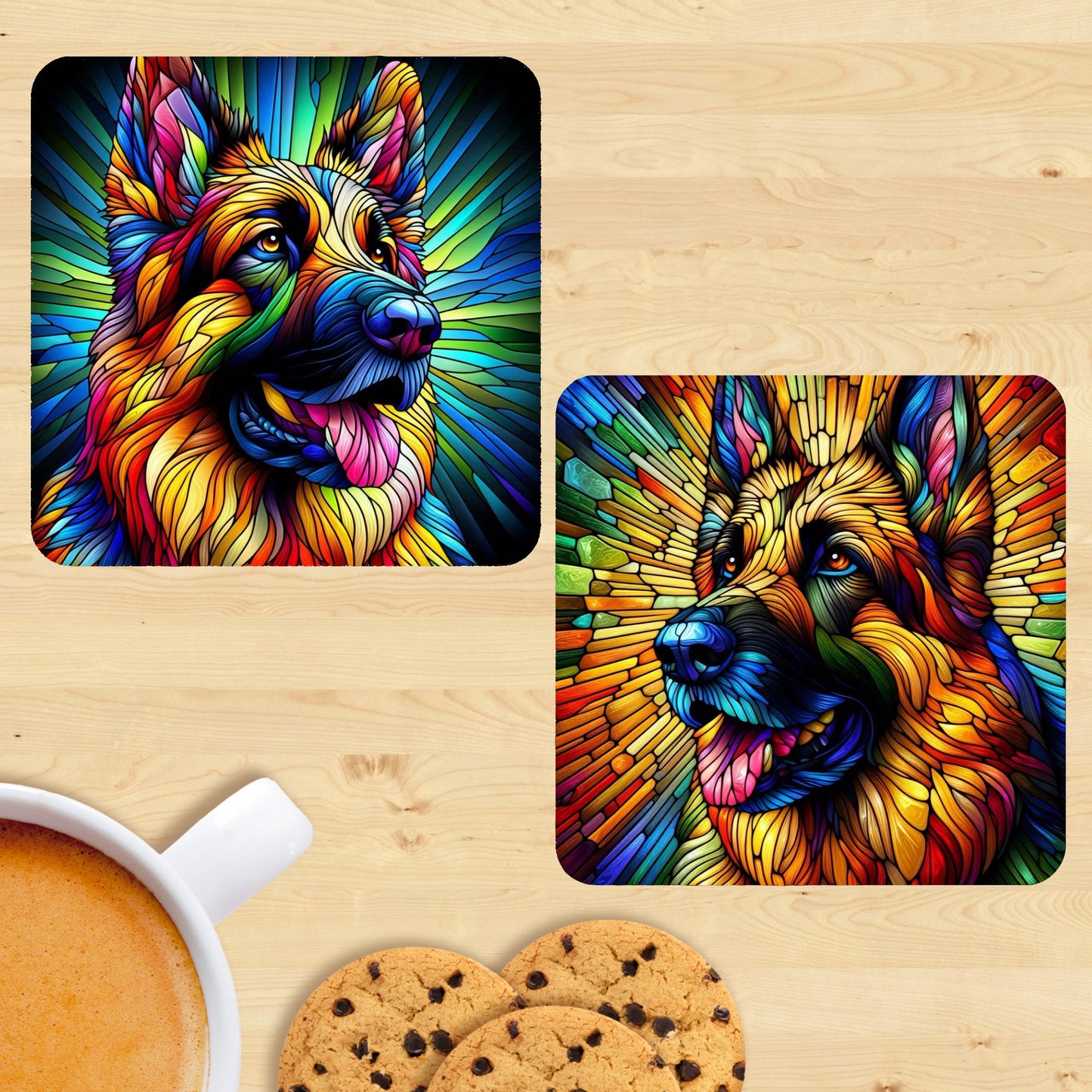 German Shepherd - Stained Glass Effect Coasters (Set of 2)