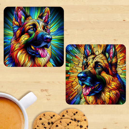 German Shepherd - Stained Glass Effect Coasters (Set of 2)