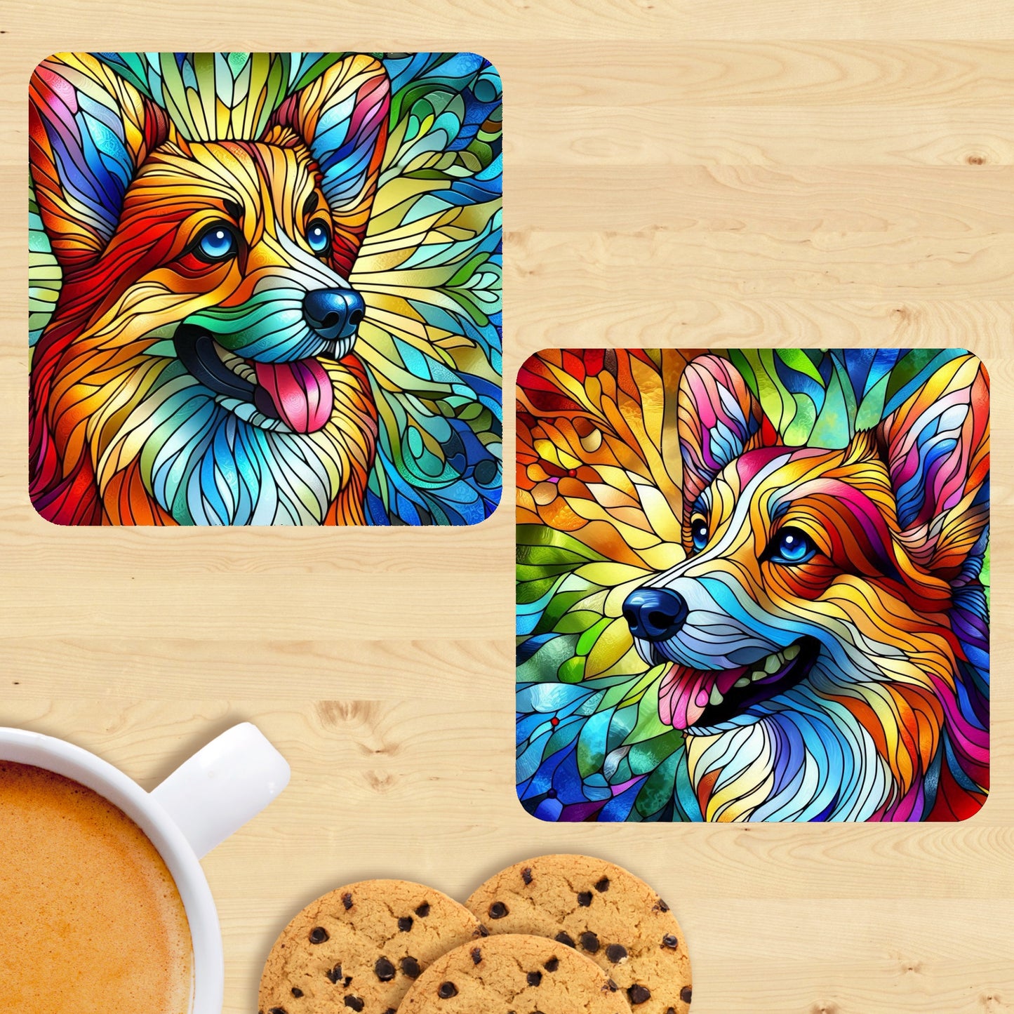Corgi - Stained Glass Effect Coasters (Set of 2)