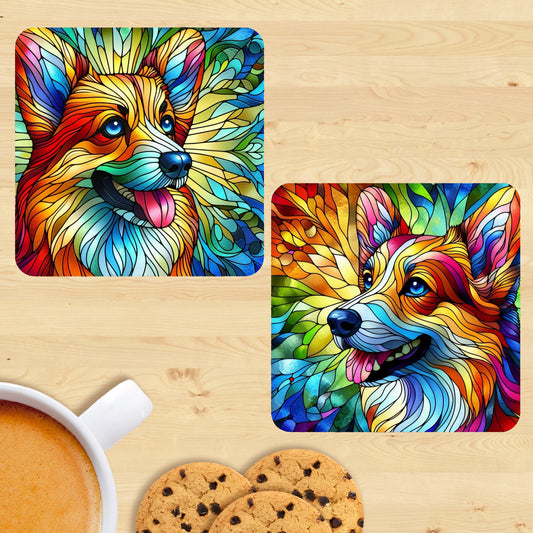 Corgi - Stained Glass Effect Coasters (Set of 2)
