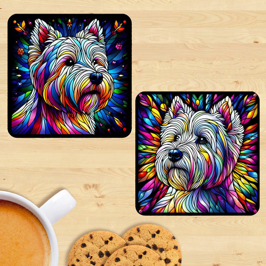 West Highland Terrier - Stained Glass Effect Coasters (Set of 2)