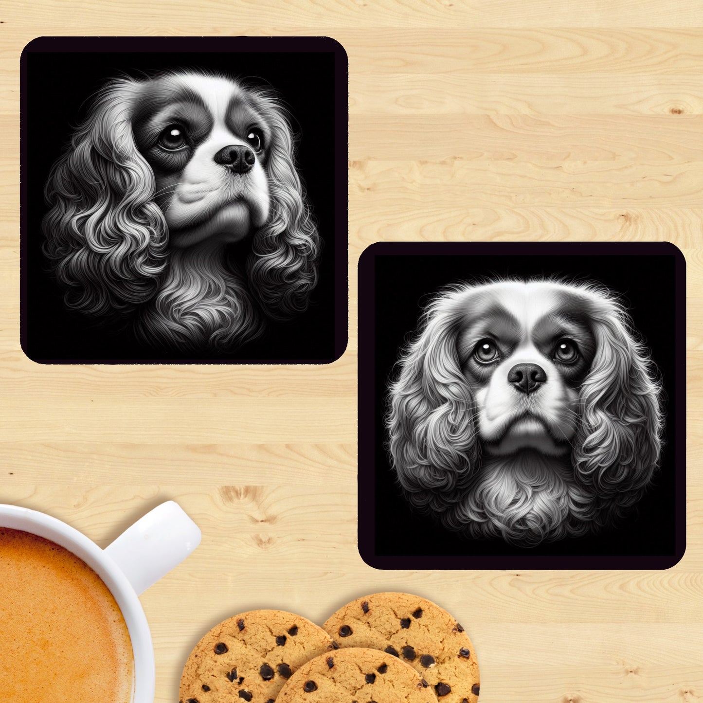 Cavalier King Charles Spaniel - Black & White Coasters (Set of 2)