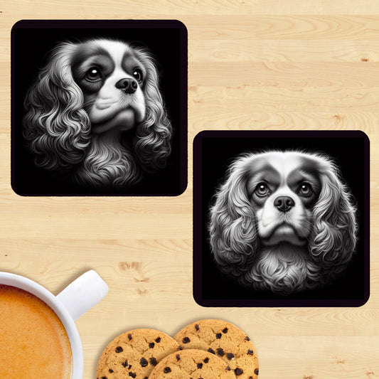 Cavalier King Charles Spaniel - Black & White Coasters (Set of 2)