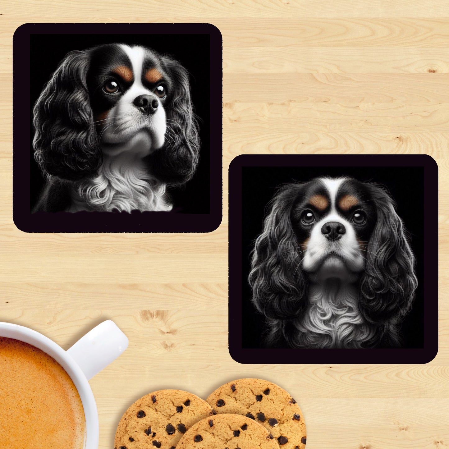 Cavalier King Charles Spaniel - Black & White Coasters (Set of 2)