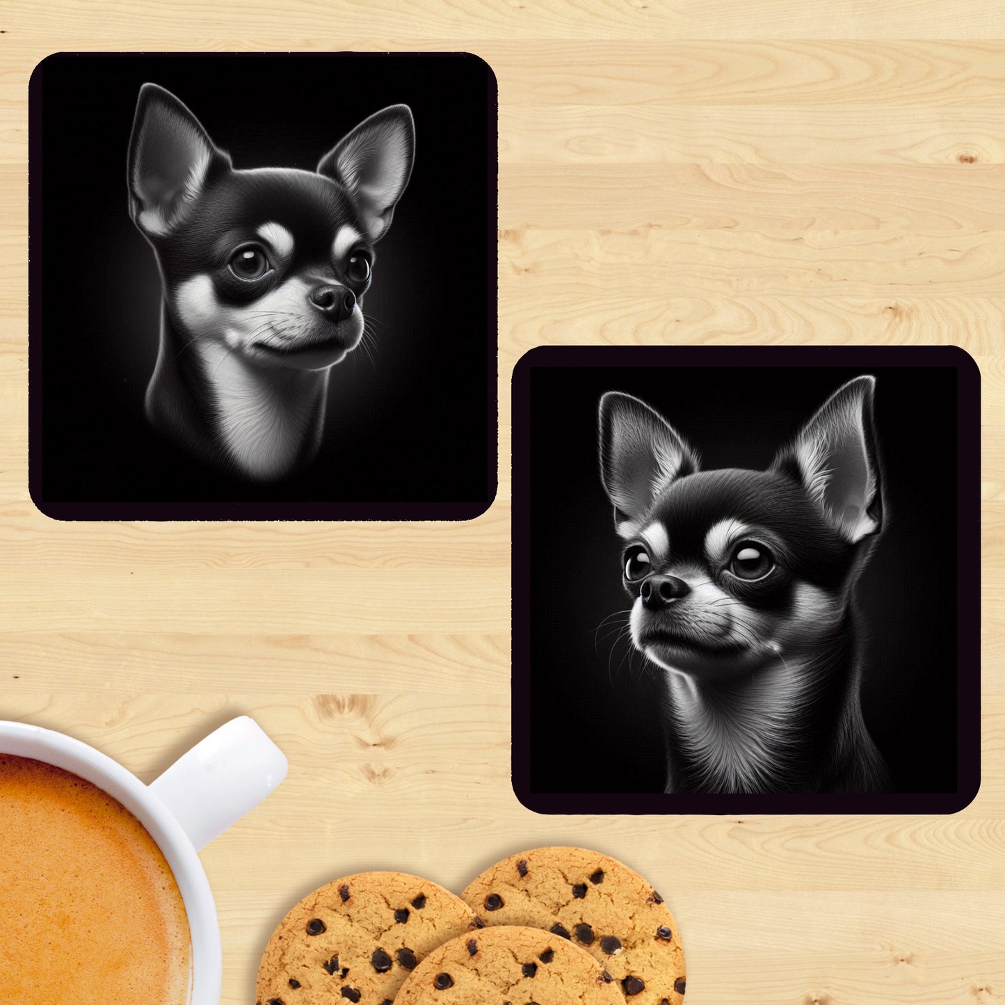 Shorthaired Chihuahua - Black & White Coasters (Set of 2)