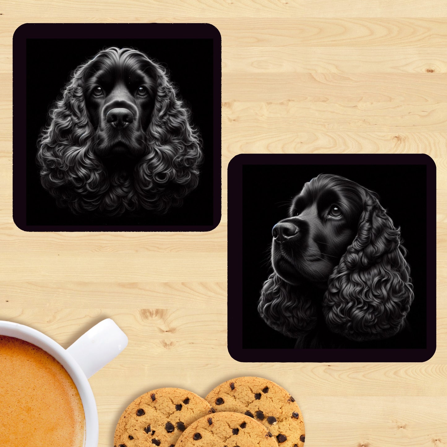 Cocker Spaniel - Black & White Coasters (Set of 2)