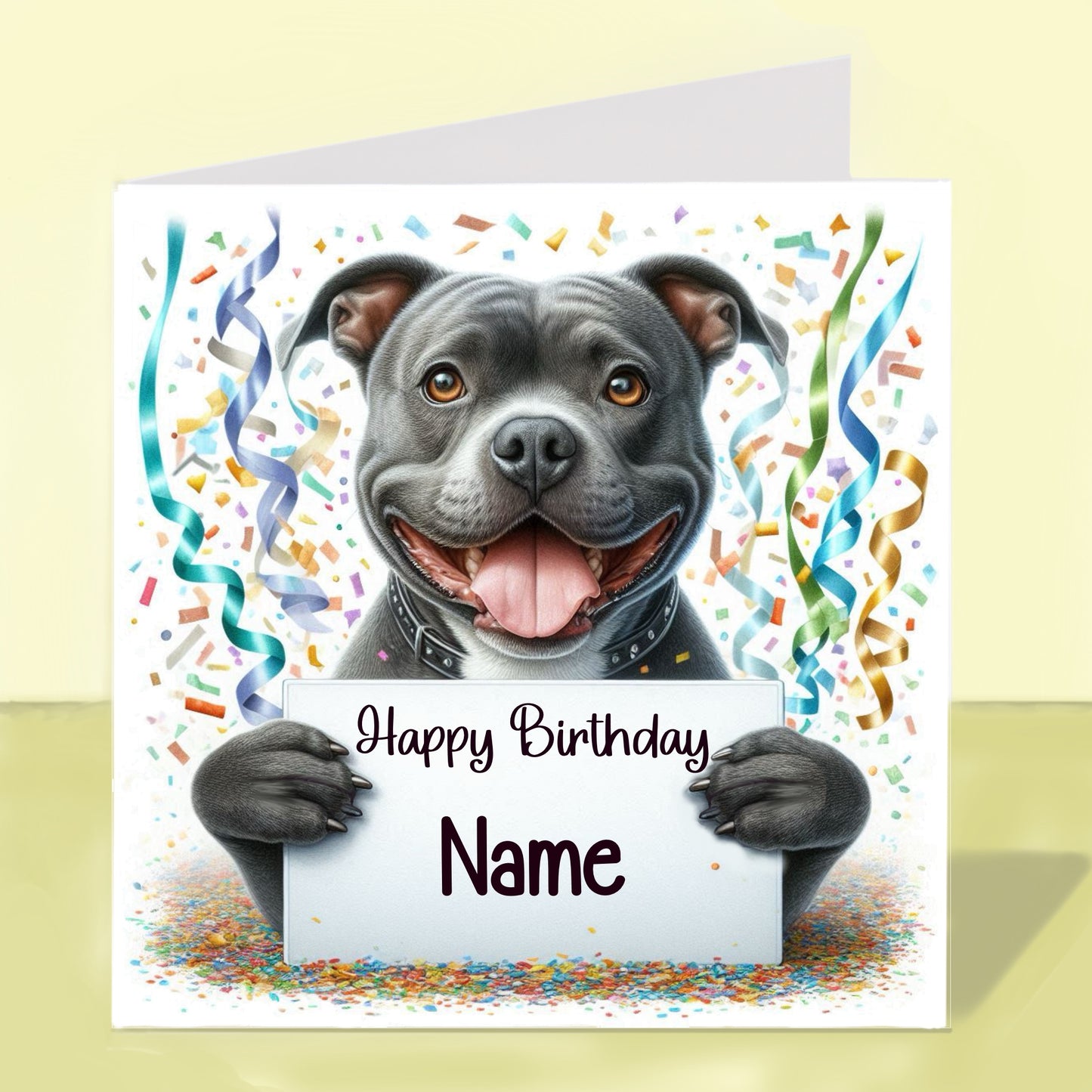 Staffordshire Bull Terrier Birthday Card - Personalised