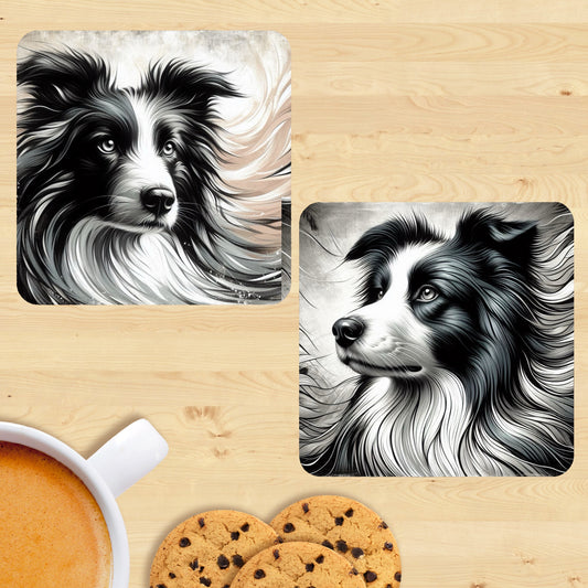 Border Collie - Soft Realism Coasters (Set of 2)
