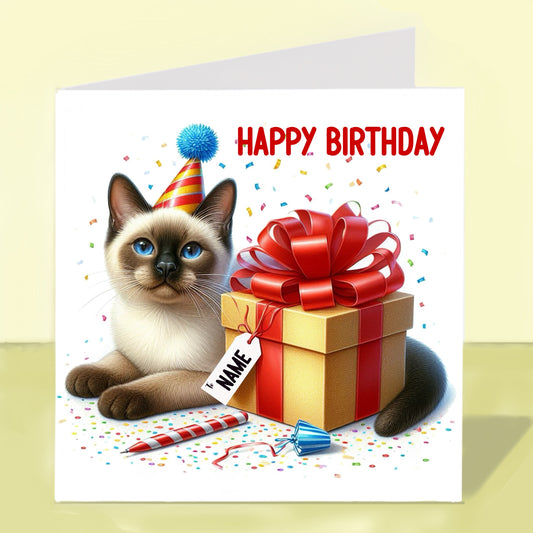 Siamese Cat Birthday Card - Personalised