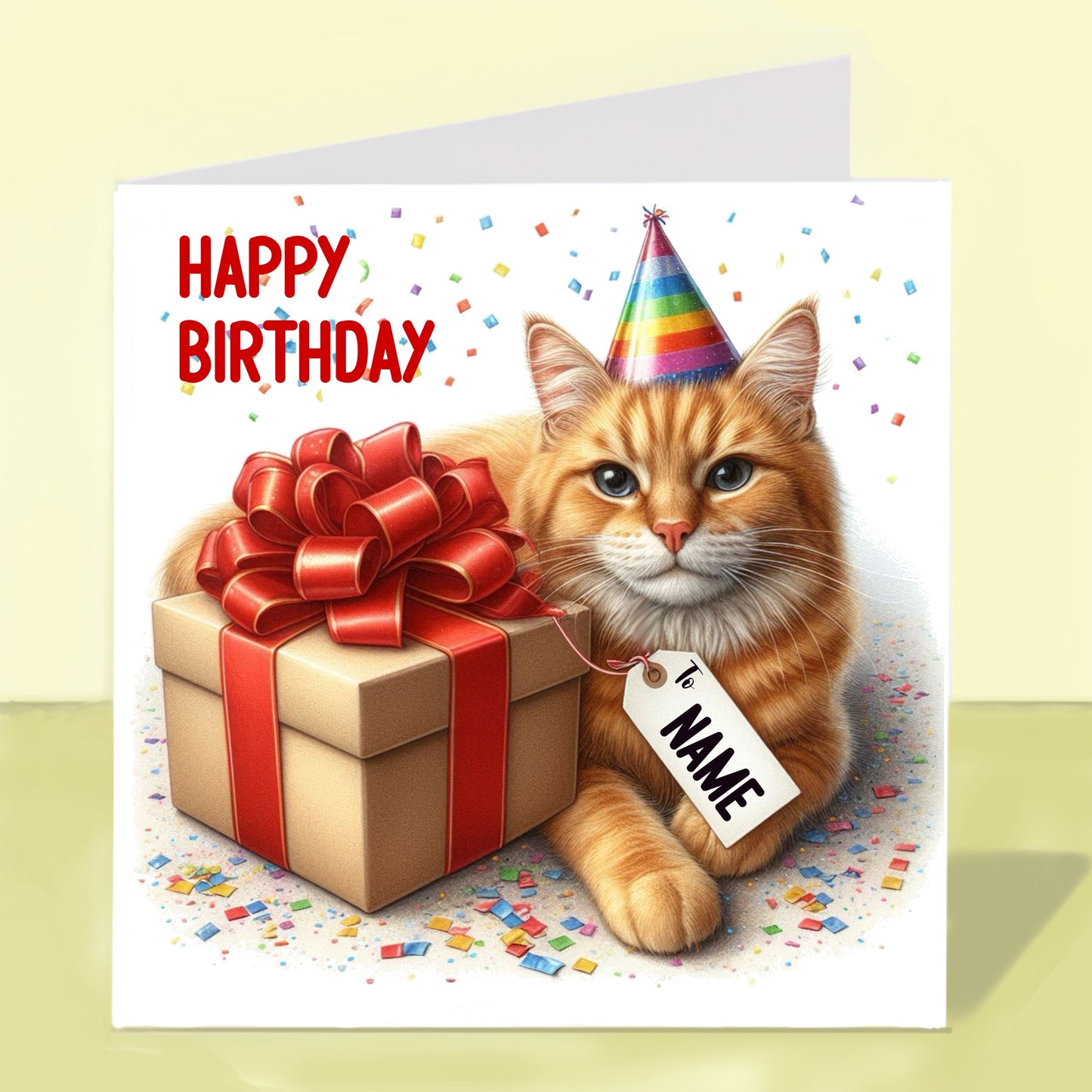 Ginger Tabby Cat Birthday Card - Personalised
