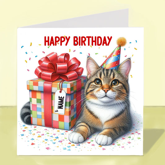 Tabby Cat Birthday Card - Personalised