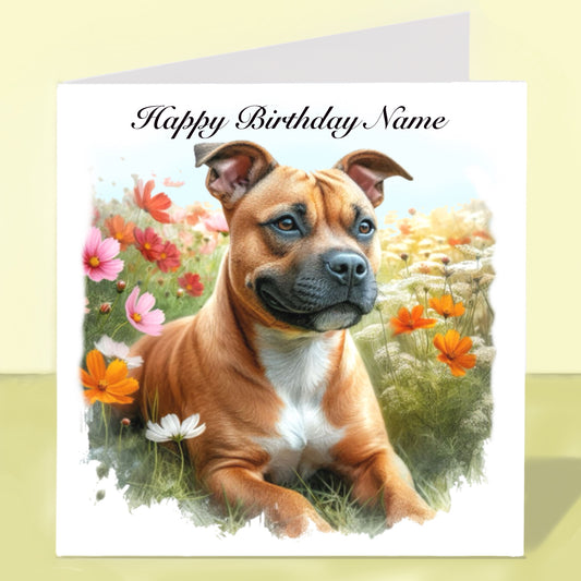 Staffordshire Bull Terrier Birthday Card - Personalised