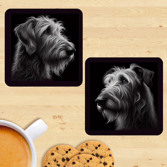Irish Wolfhound - Black & White Coasters (Set of 2)