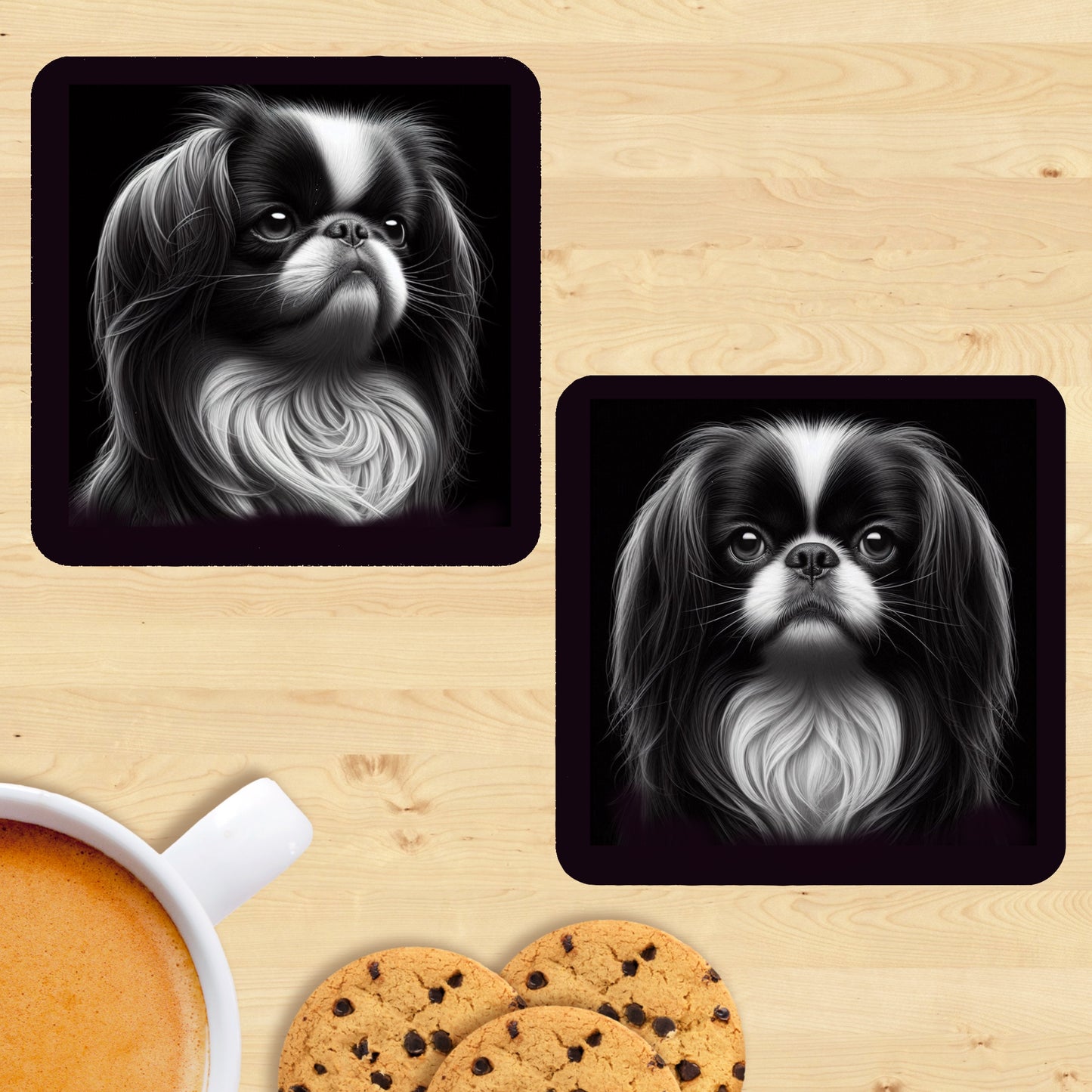 Japanese Chin - Black & White Coasters (Set of 2)