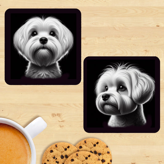 Maltese - Black & White Coasters (Set of 2)