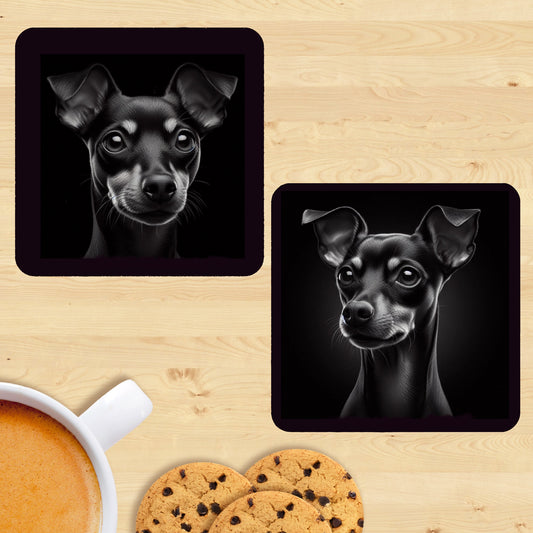 Miniature Pinscher - Black & White Coasters (Set of 2)