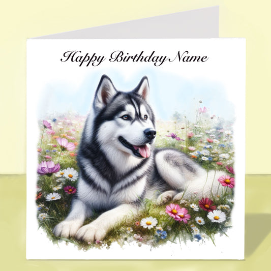 Siberian Husky Birthday Card - Personalised