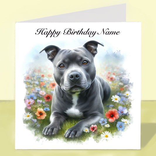 Staffordshire Bull Terrier Birthday Card - Personalised
