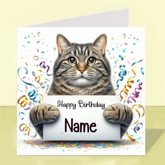 Tabby Cat Birthday Card - Personalised