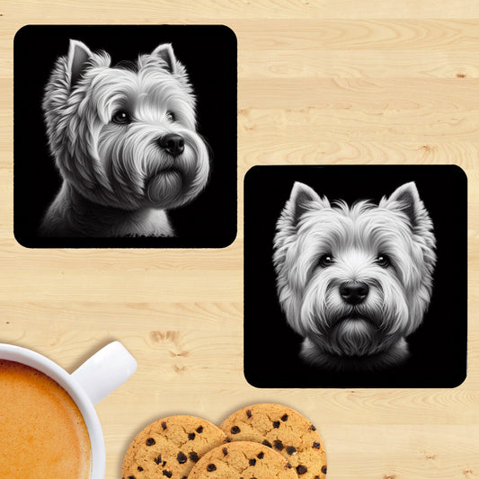 West Highland White Terrier  - Black & White Coasters (Set of 2)