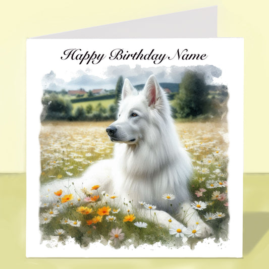 White Swiss Shepherd Birthday Card - Personalised